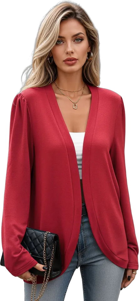 Curved-hem open-front knit cardigan