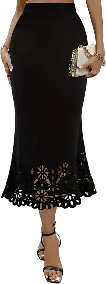 Falda midi sirena con bajo calado