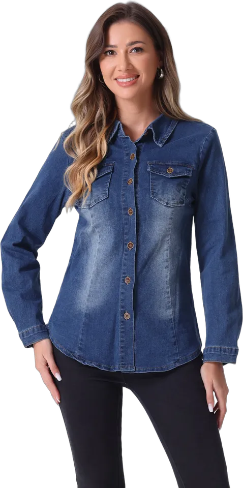 Denim flap pocket button-down shirt