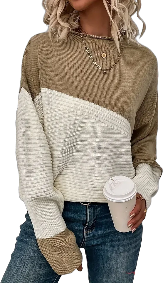 Diagonal colorblock drop shoulder sweater