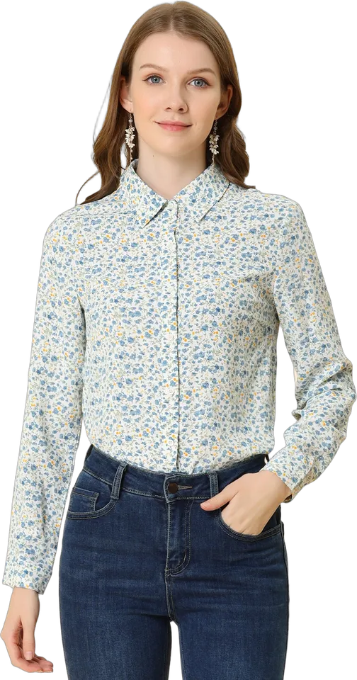 Ditsy floral point collar shirt