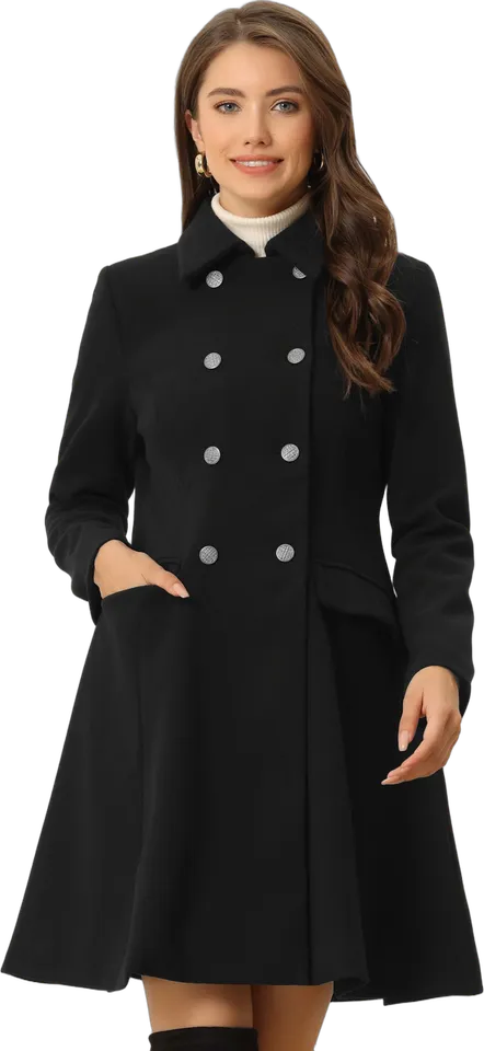Double-breasted A-line flare long coat