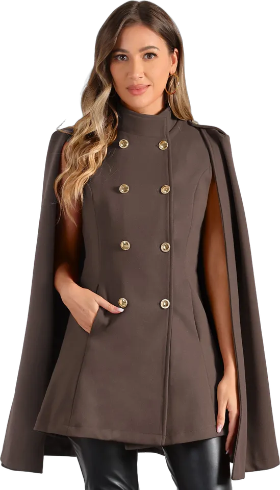 Double-breasted cape coat