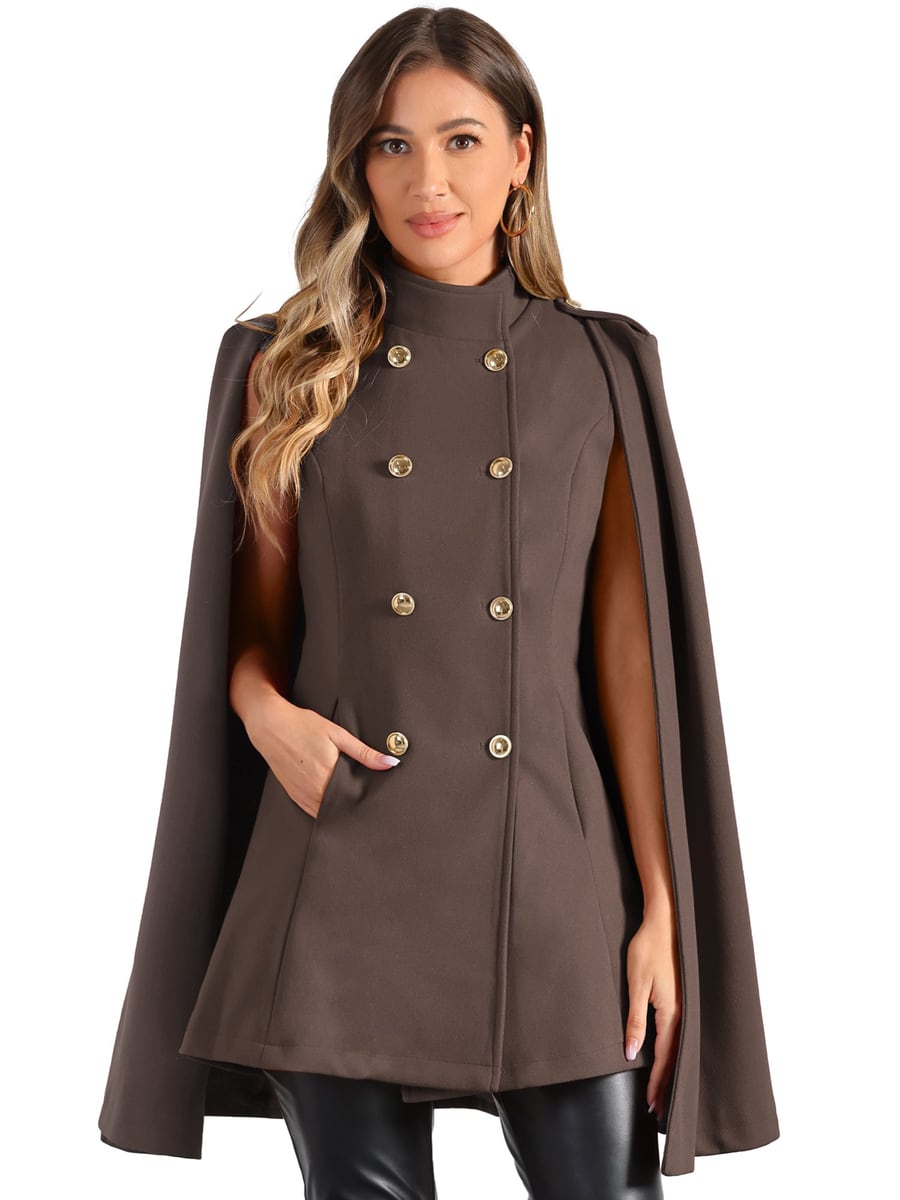 Front view of the coffee cape coat
