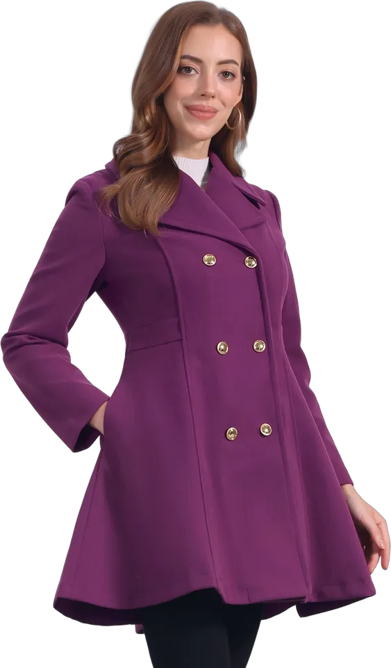 Double breasted fit and flare long coat