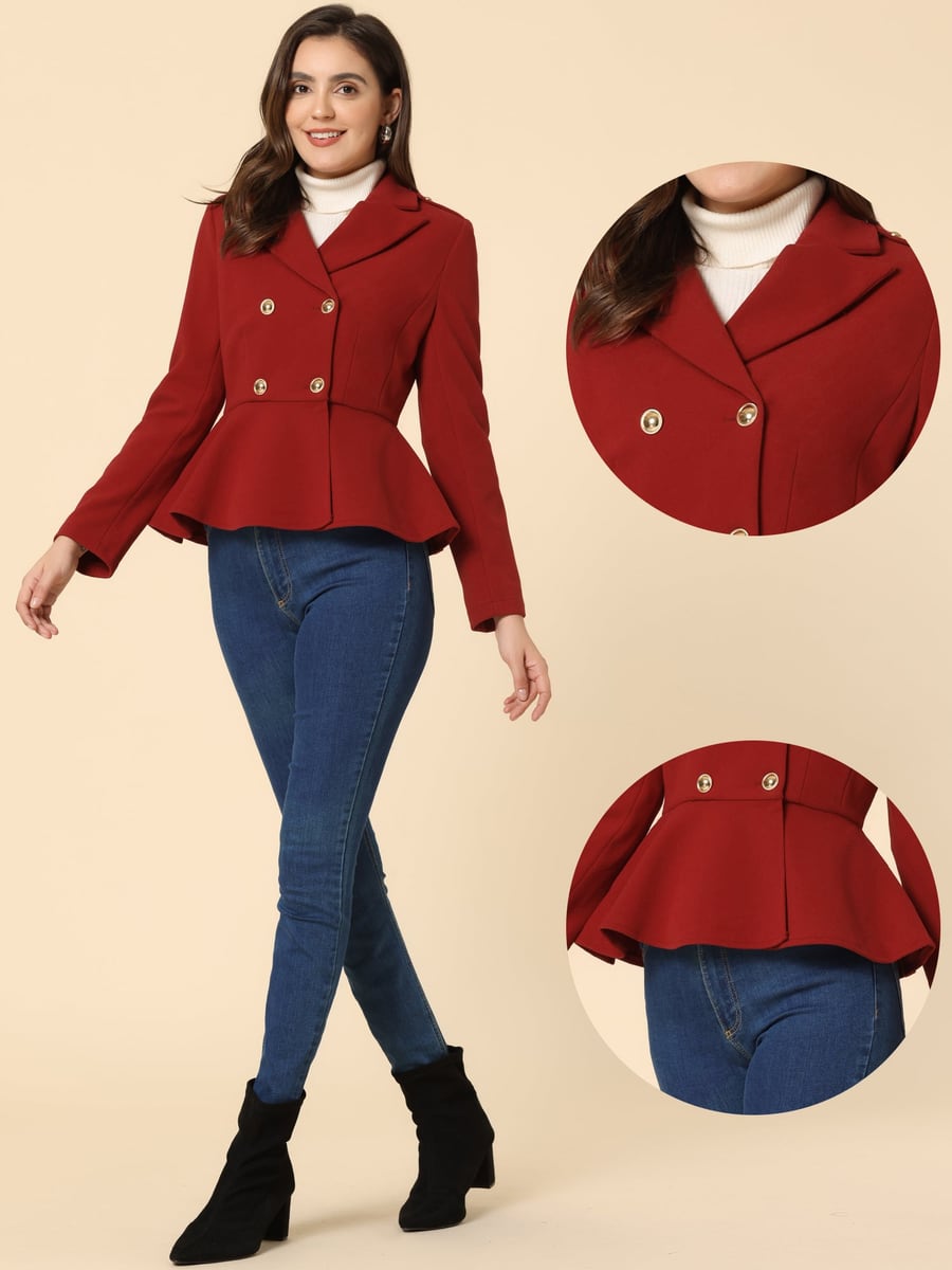 Walking full length with close-ups of the lapel and hem