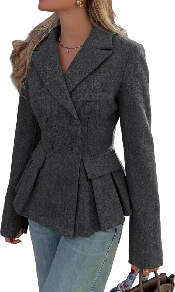 Double-breasted peplum pea coat