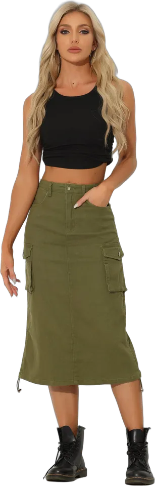 Falda midi cargo con cordón en el bajo