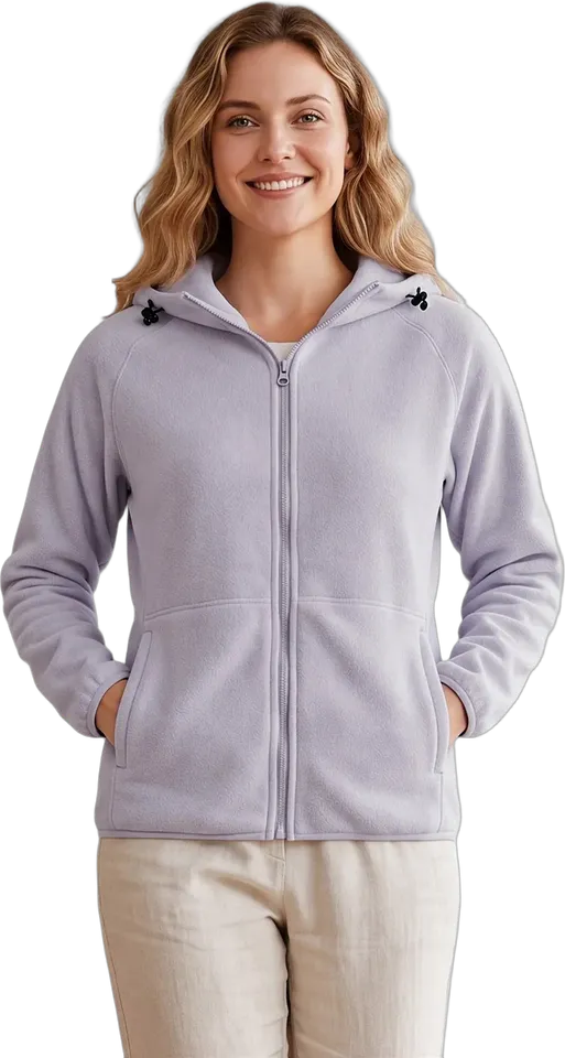 Drawstring hood zip-up fleece jacket