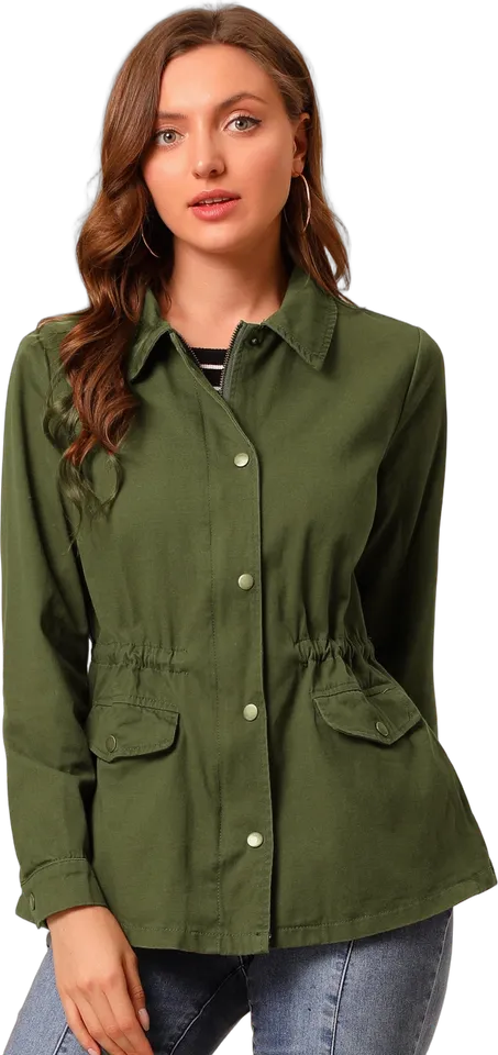 Drawstring waist utility safari jacket