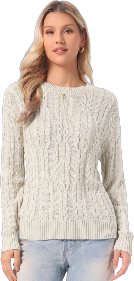 Drop-shoulder cable knit crew sweater
