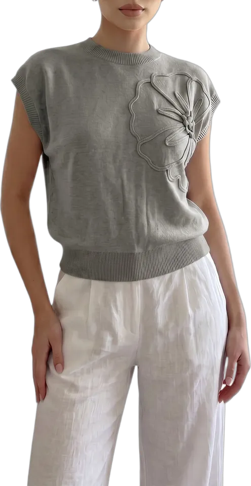 Embossed floral cap sleeve sweater vest