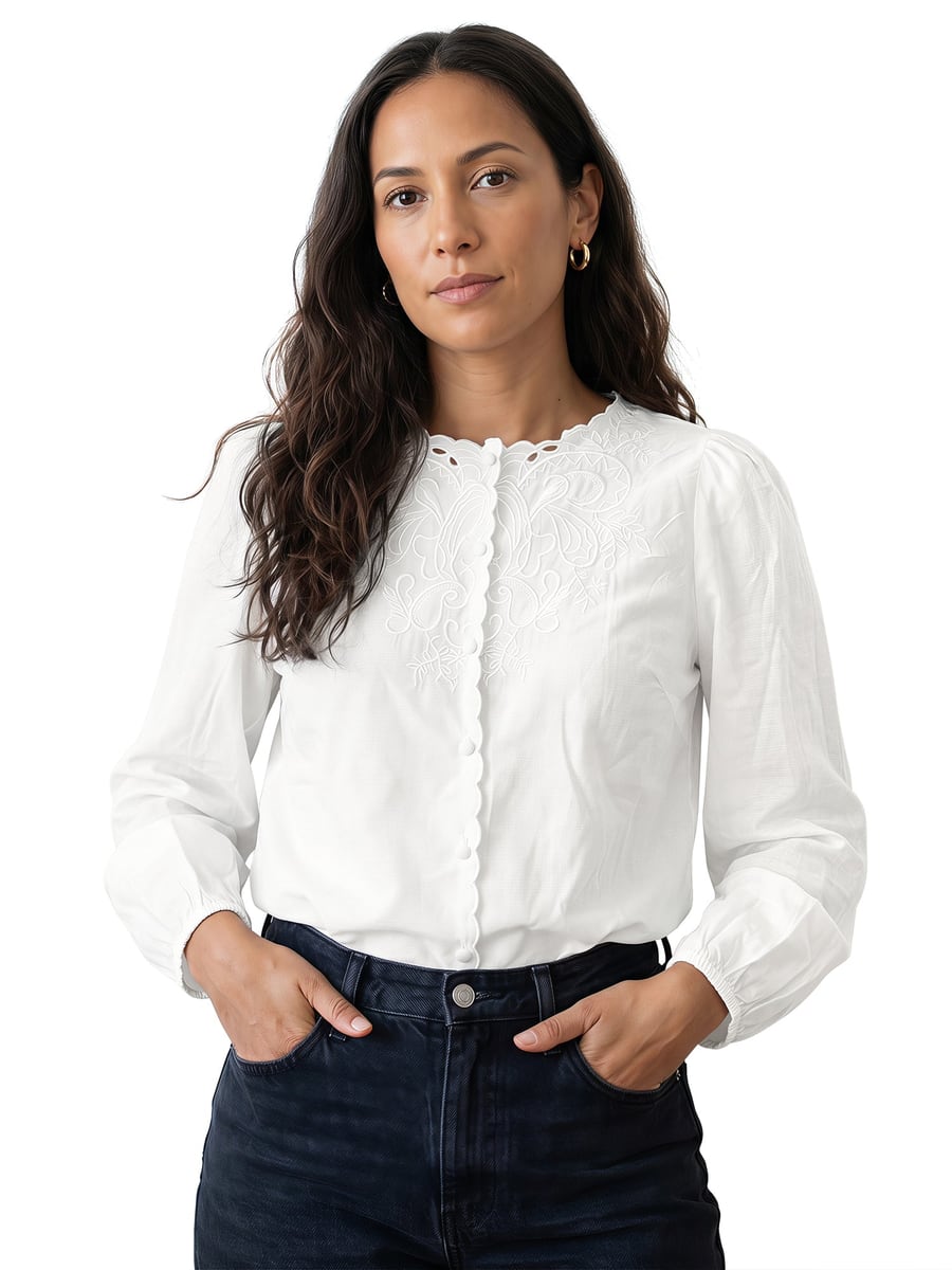 Front view, white blouse
