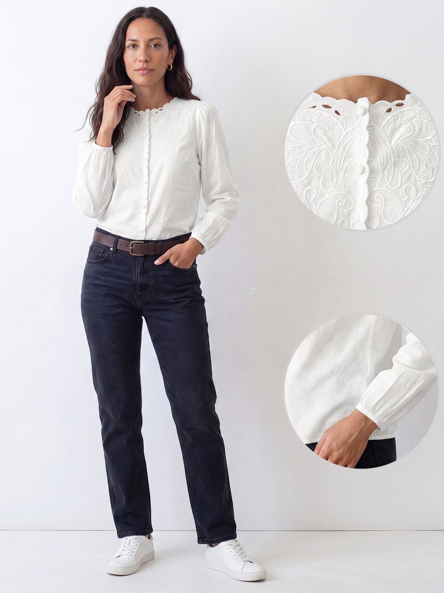 Full length with close-ups of the neckline and cuff