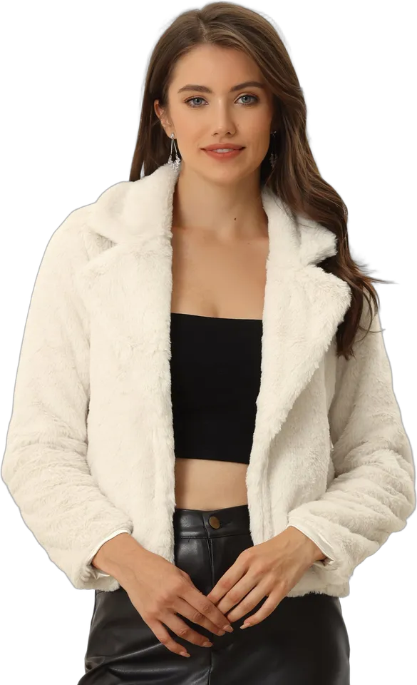 Faux fur cropped notch lapel jacket