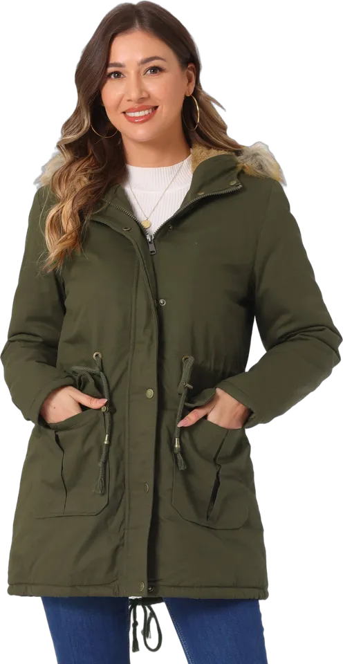 Faux fur hood fleece-lined parka