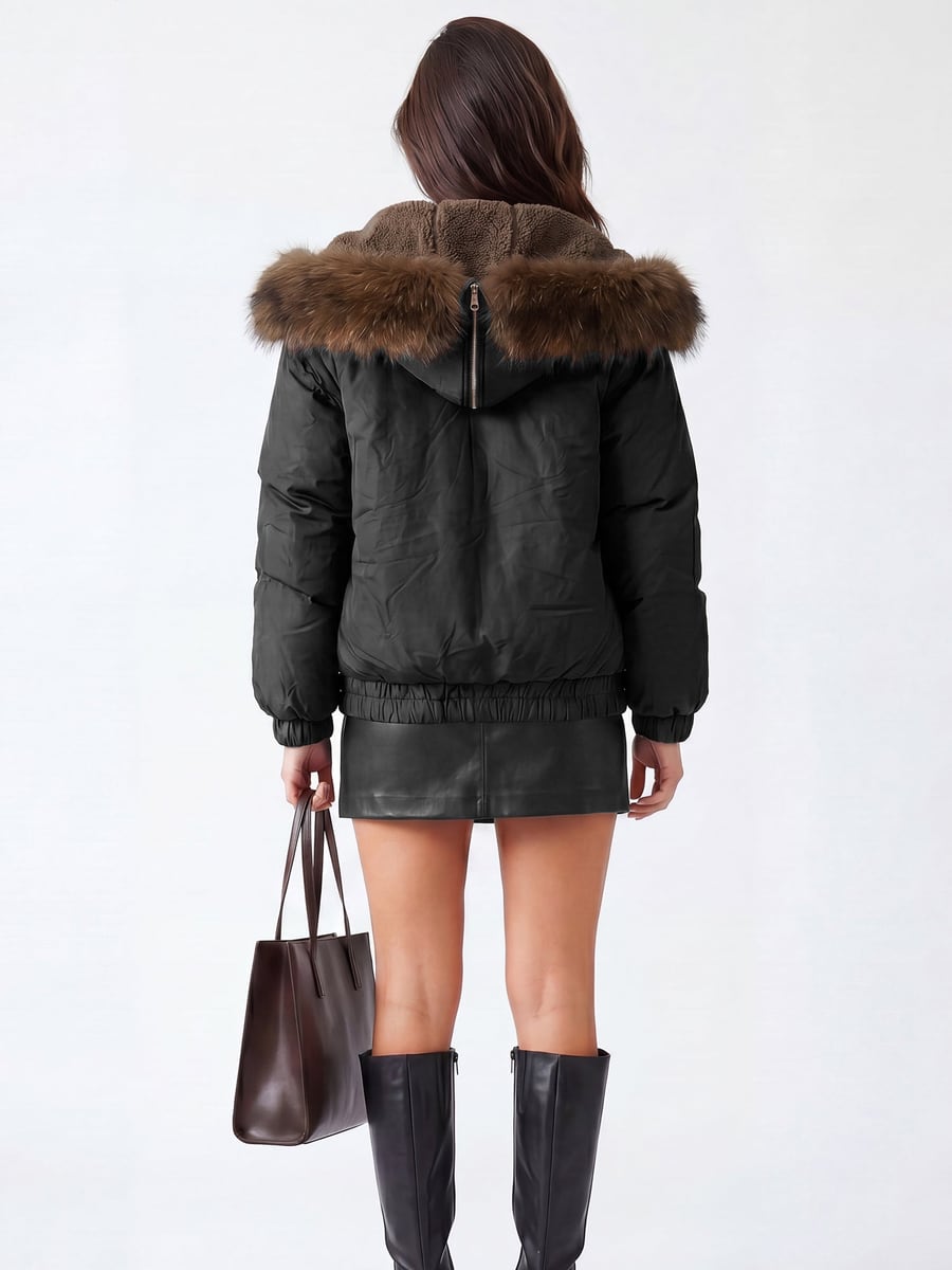 Back view showing the fur hood