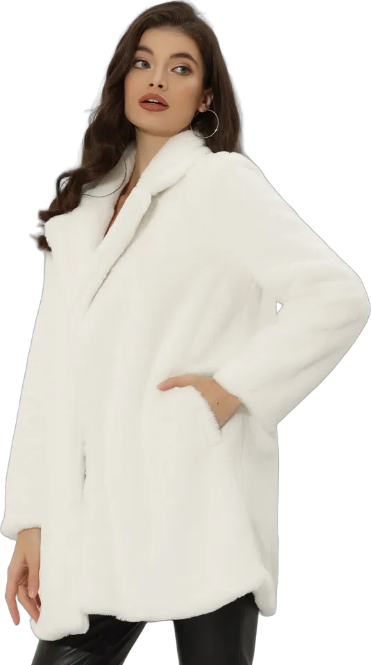 Faux fur lapel collar pocket coat