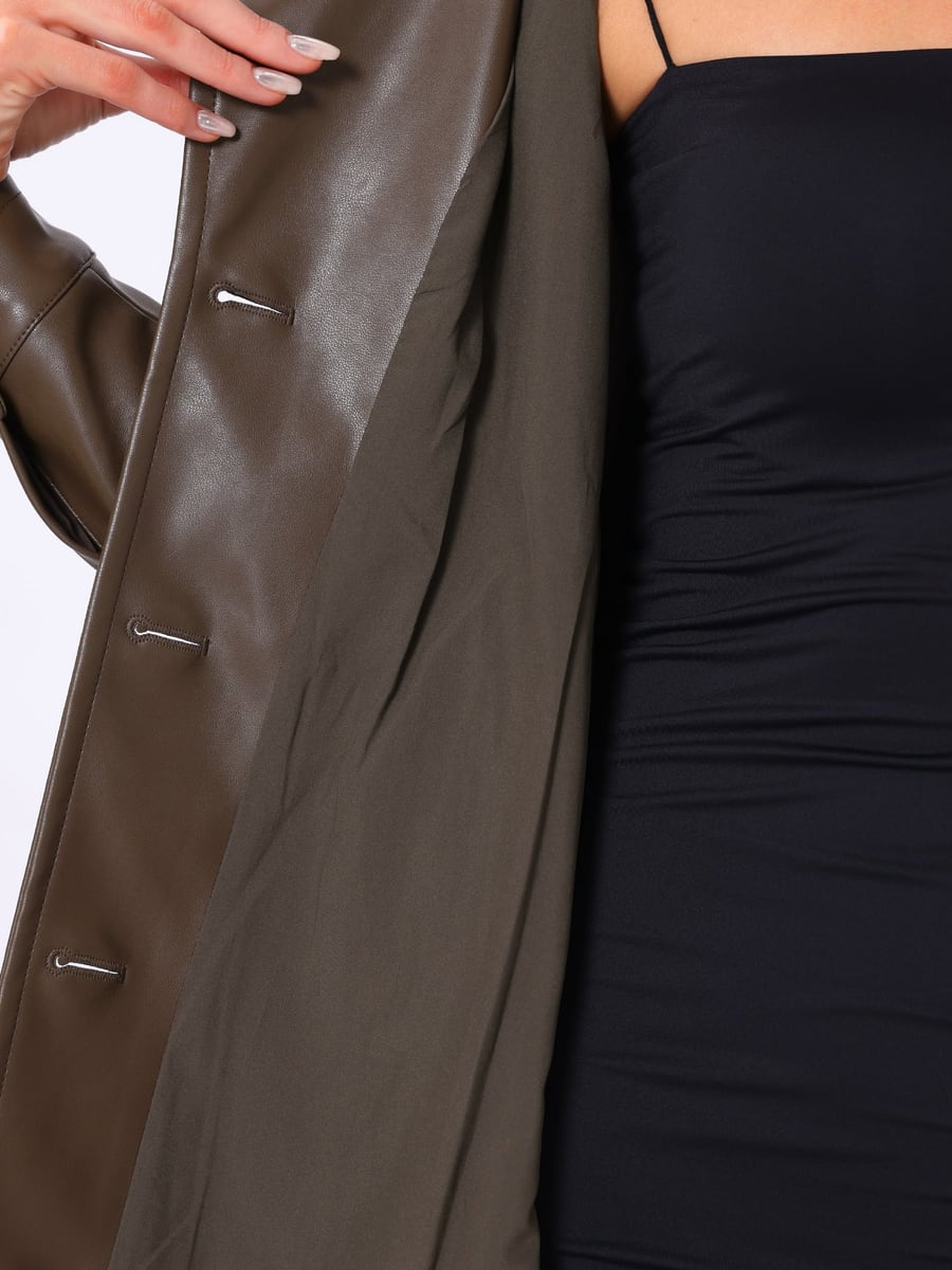 Close-up of the front buttons and lining