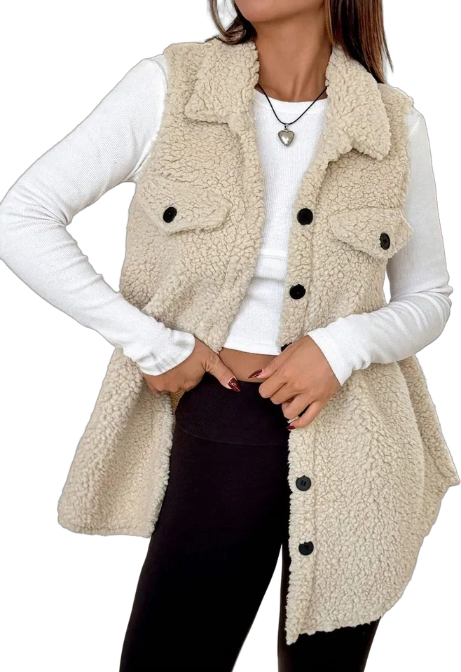 Faux shearling button vest