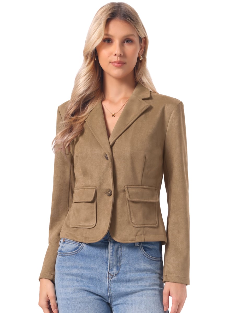Front view, brown blazer with jeans