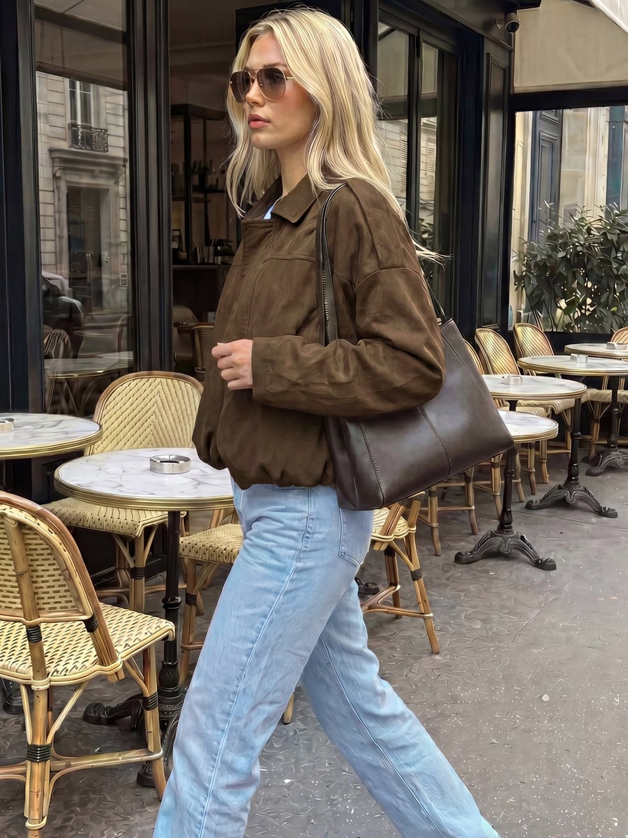 Walking with a shoulder bag