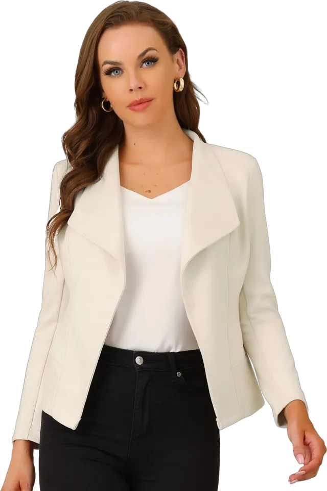 Faux suede draped-collar open jacket