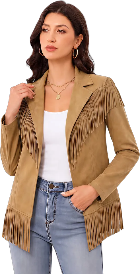 Faux suede fringe western jacket