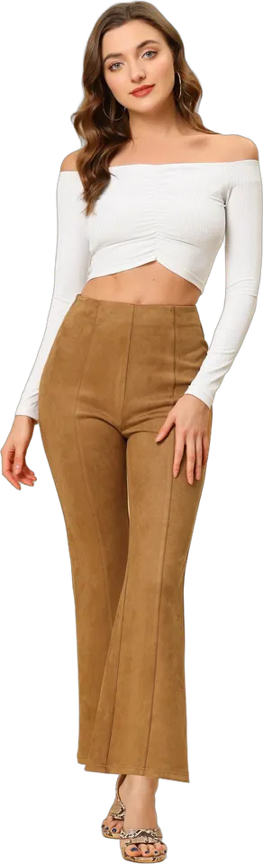 Pantalón acampanado de antelina de tiro alto