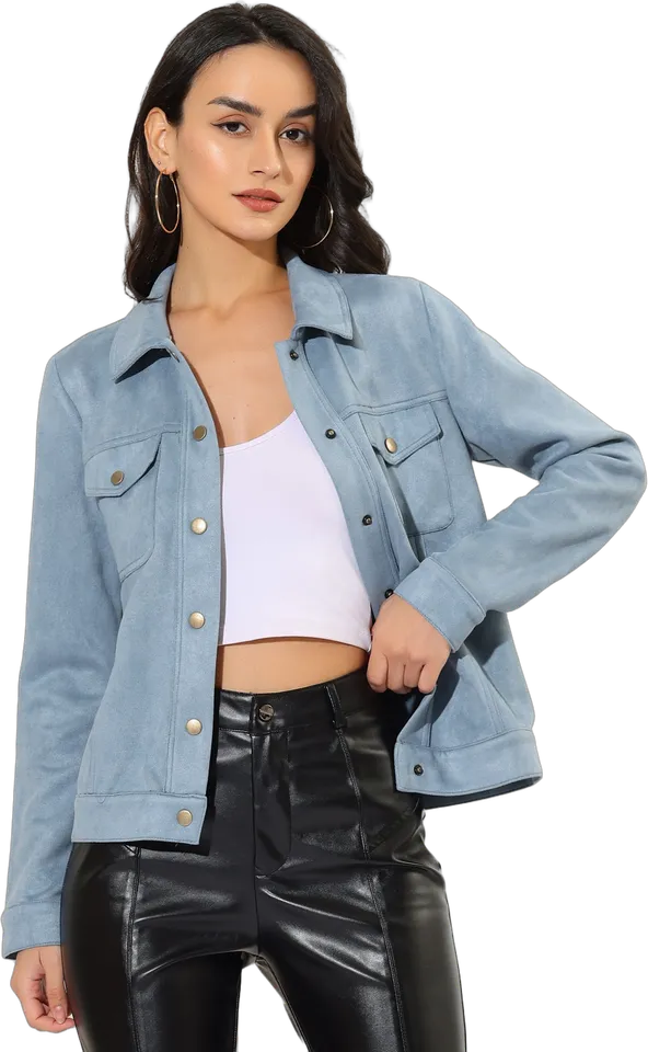 Faux suede snap-button trucker jacket