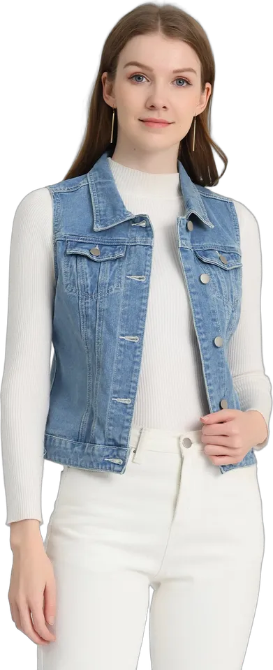 Washed denim vest