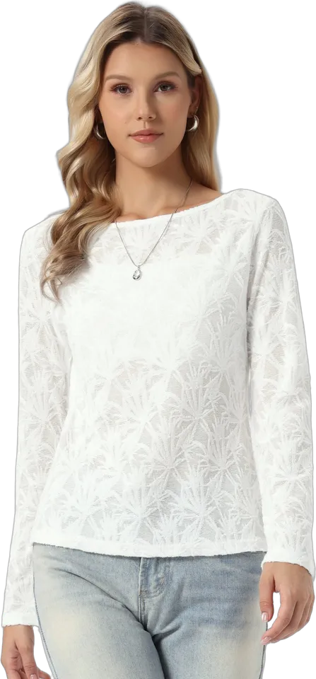 Floral jacquard boat neck top