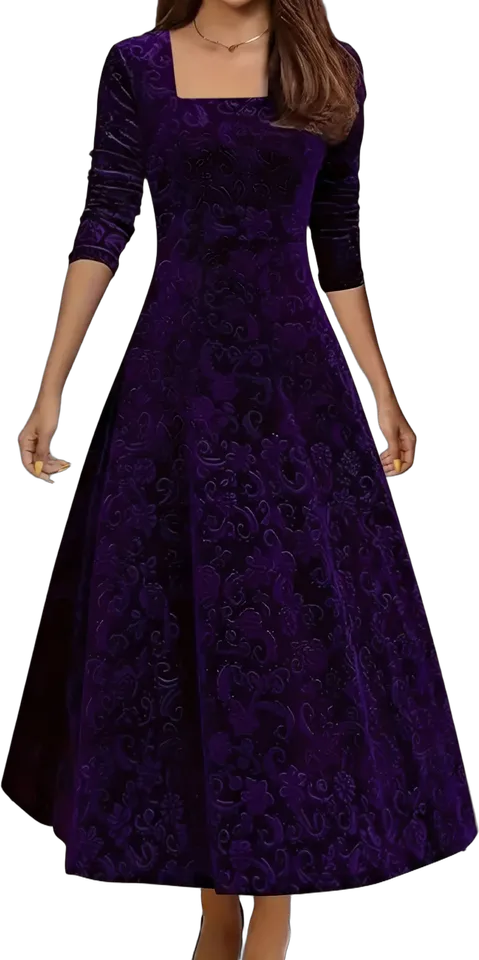Floral jacquard velvet A-line dress