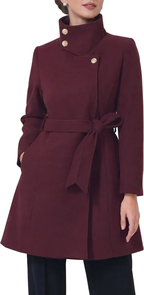 Funnel neck belted pea coat