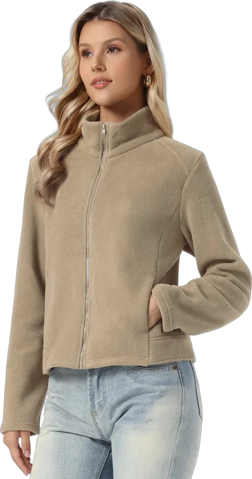 Funnel neck zip-up fleece jacket