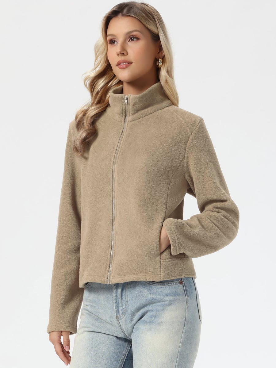 Front view in khaki, zipped up