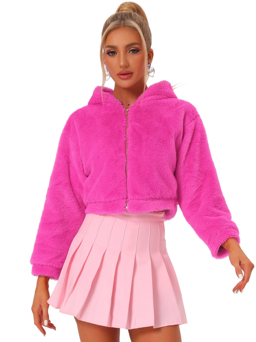 De frente, rosa intenso con la cremallera subida