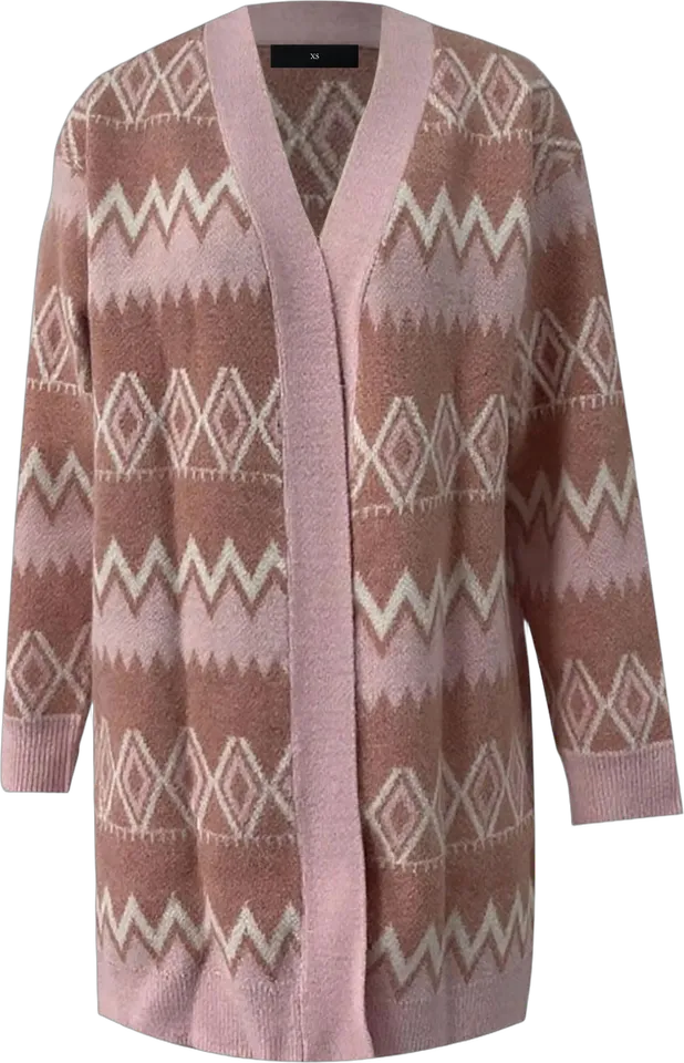 Geometric jacquard long open cardigan