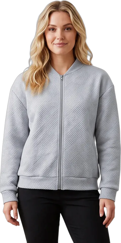 Geometric textured zip-up bomber jacket
