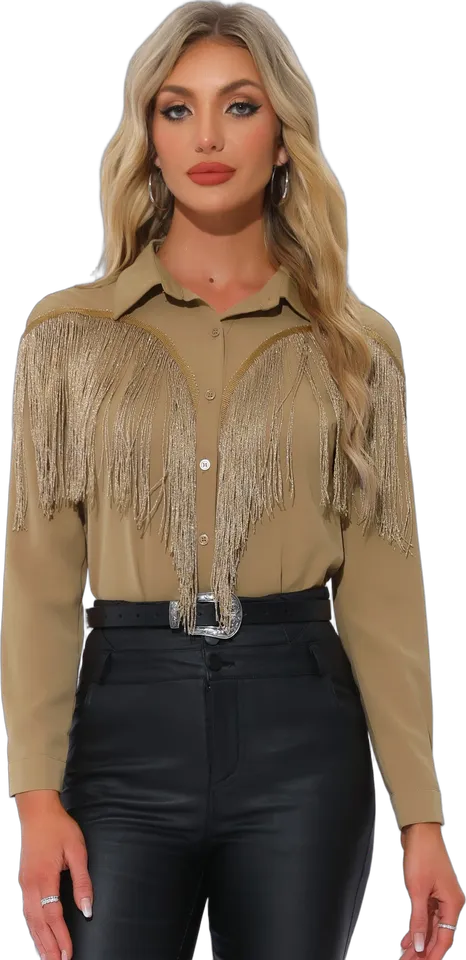 Glitter fringe western shirt