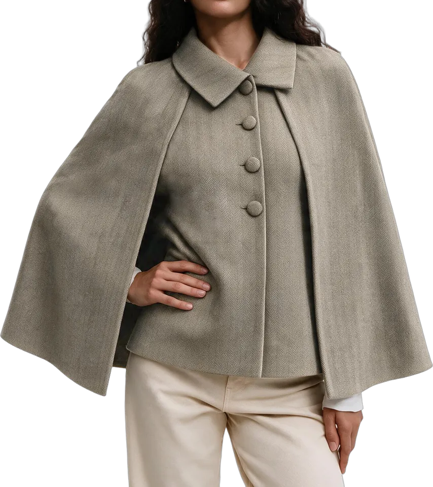 Herringbone cape coat