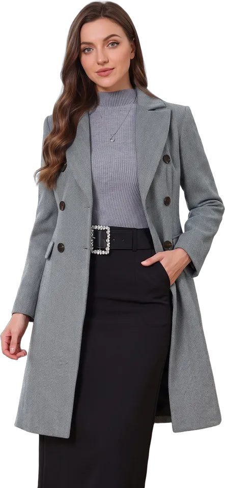 Herringbone double-breasted long coat