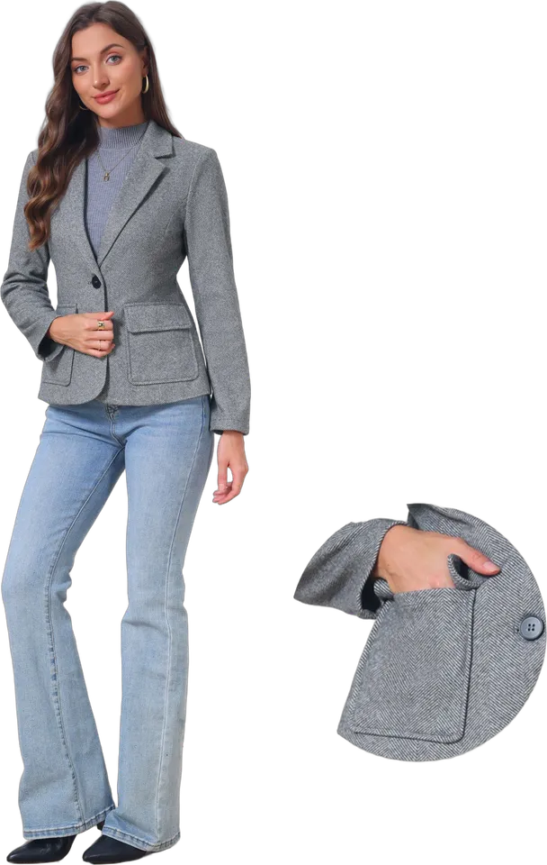 Herringbone two-button flap pocket blazer