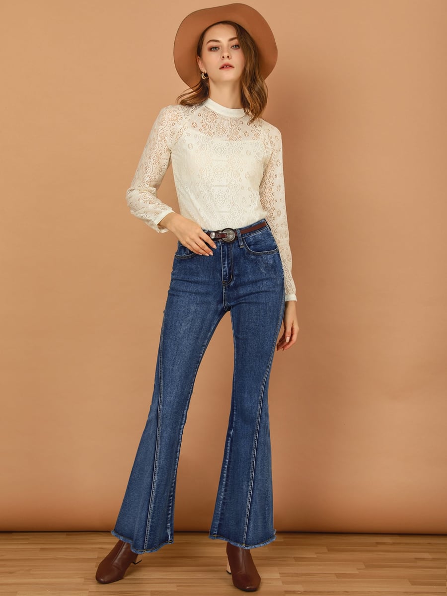Full length with a lace blouse and hat