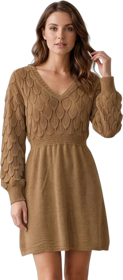 Hollow-out knit mini sweater dress