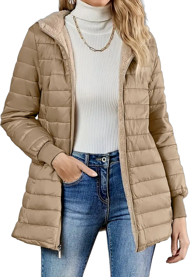 Hooded fleece-lined padded coat