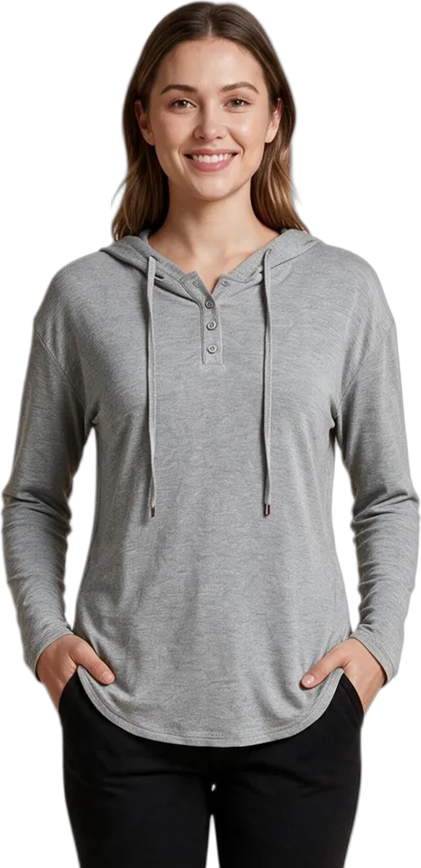 Hooded henley curved-hem top