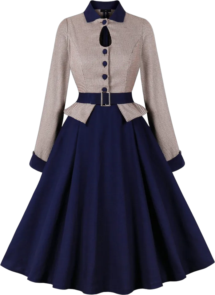 Houndstooth keyhole retro swing dress