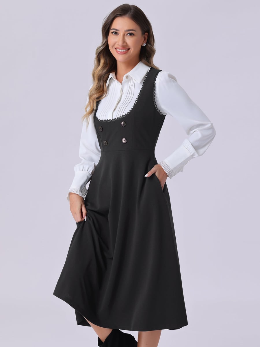 Front view in black over a white shirt