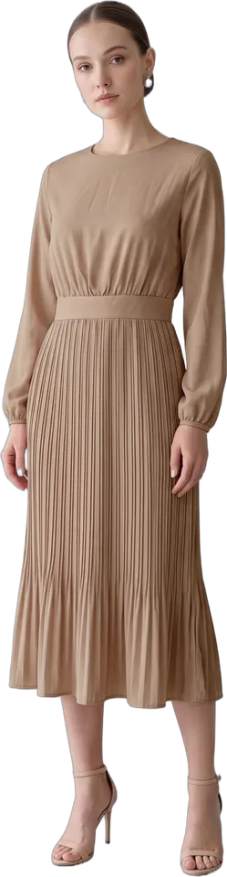 Lantern sleeve pleated midi dress